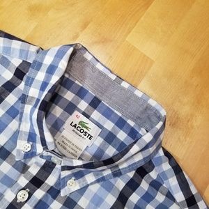 LACOSTE Blue Plaid Button Down Shirt Size 42